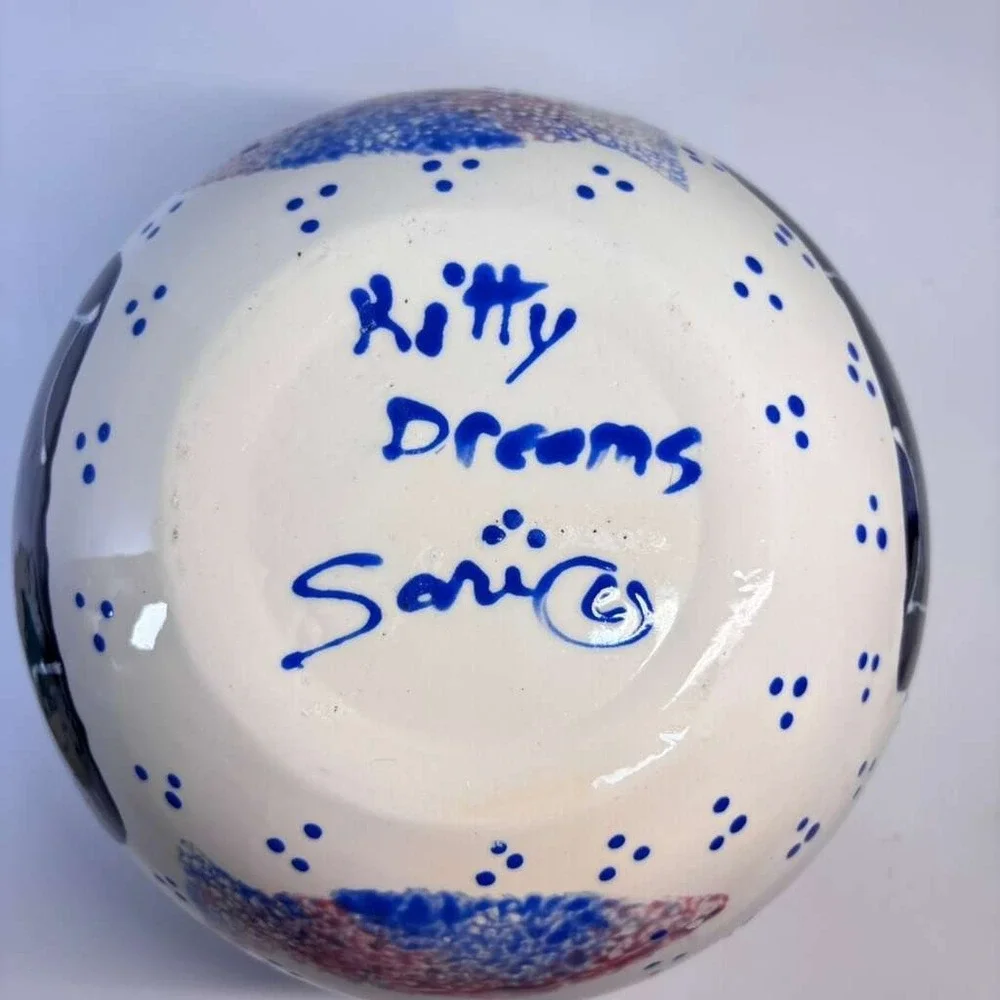 Kitty Dreams signed Sari cats fish bowl‎ cookie jar textured hand painted